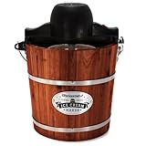 EIM418 Old Fashioned 4 Quart Vintage Walnut Wood Bucket, Electric Ice Cream Maker Machine