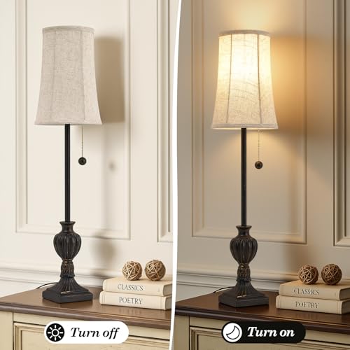 EJIAXIN Buffet Table Lamps Set of 2-28" Tall Skinny Black Resin Table Lamp for Living Room - Traditional Cottage Country Rustic Buffet Lamp with Pull Chain for Console Table,Dining Sideboard,Entryway by EJIAXIN - Used condition - US$59.99