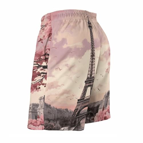Mens Shorts Romantic Paris Tower Men Swim Trunks Quick-Dry Beach Shorts with Drawstring Pocket Bathing Suit4