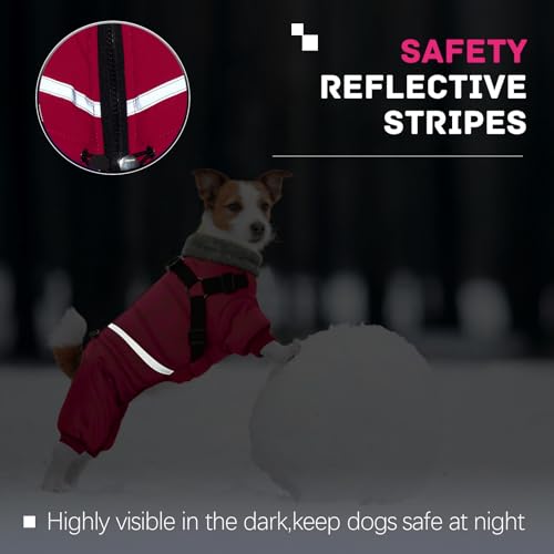 Image of BRKURLEG Dog Winter Coat with Harness Built in, Winter Dog Jacket for Small and Medium Dogs, Small Dogs Snowsuit Reflective Windproof Cold Weather Coat, Puppy Warm 100% Polyester Coats, Hot Pink, M