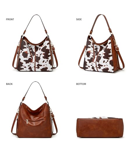 KingTo Women's 3pcs Cow Print Tote Handbag Set Soft Leather Crossbody Shouler Bag Purse with Wallet3