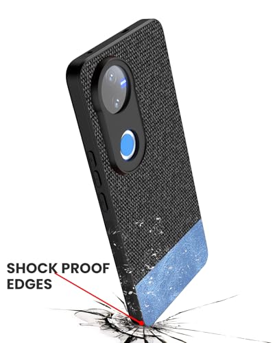 Image of Kapa Soft Fabric & Leather Hybrid Protective Back Cover for Vivo T4R / V50 / V50E 5G | Shockproof Slim Hard Anti Slip Back Case (Black,Blue)