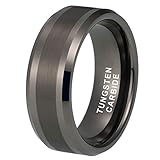 iTungsten 8mm Gunmetal Tungsten Carbide Rings for Men Women Wedding Bands Beveled Edges Matte...