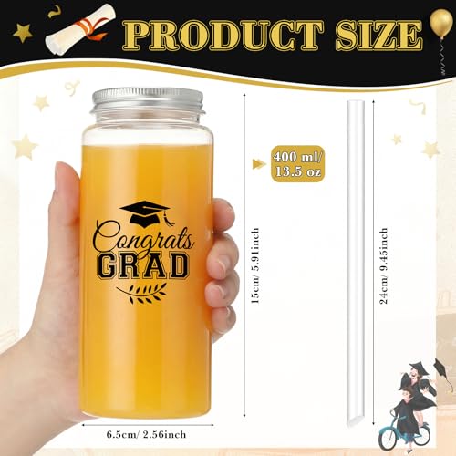 Yiyiring 48 Pcs Graduation Gifts 13.5 oz Class of 2026 Plastic Cups with Lid and Straws Bulk Senior Mason Jars Bottles Reusable Tumblers for College Congrats Graduate Party Supplies (Black) by Yiyiring - Image 2