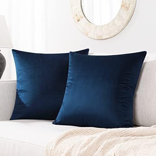 Mixhug Set of 2 Cozy Velvet Square Decorative Throw Pillow Covers for Couch and Bed, Navy Blue, 18 x 18 Inches