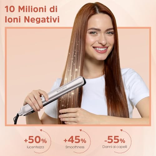 Piastra Capelli Professionale Con Display Lcd - Rivestimento In Ceramica Cura Dei Capelli Piastra Per Capelli, Riscaldamento Rapido, Piastre Larghe, 5 Temperatura Regolabile (120-230°C), Champagne - 2
