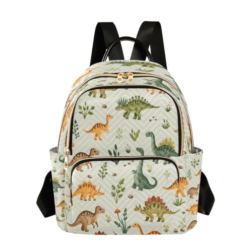 Mini mochila bolso casual diario de viaje con hojas de dinosaurio y flores M
