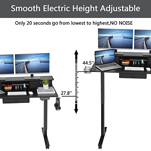 Lagrima Height Adjustable Standing Desk, 55 X 24 Inches Electric Sit Stand Desk With 3 Drawers And Storage Shelf, Stand Up Desk Home Office Desk With 4 Memory Presets(Black), Desk7050 #TOP5