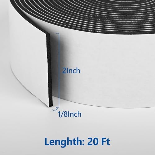 Image of Kikerike Self Adhesive Foam Tape Weatherstrip 2In x 1 /8In x 20Ft High Density Foam Insulation Strips Seal Weather Stripping with Strong Adhesive for Door and Window Sound Isolation Soundproofing