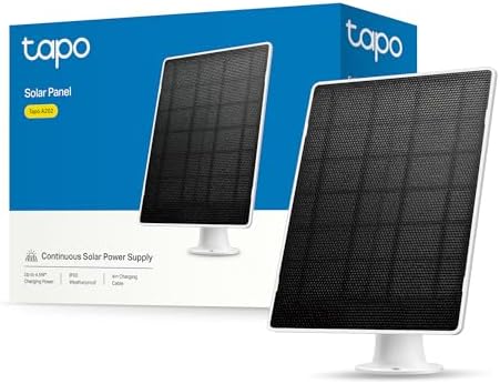 Tapo A202 - Panel Solar para cámaras Tapo (4,5 W, IP65, ángulo Ajustable, Cable 4 m) – Fuente de energía Continua para cámaras con batería