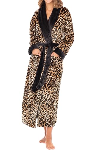 Alexander Del Rossa Plüschmantel für Damen, langer Fleece-Winter-Bademantel, Übergröße, Leoparden-Print, Small