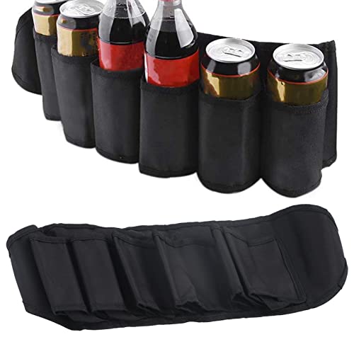 HERCHR Beer Belt for 6 Cold Beers, Beer & Soda Can Holster Belt Adjustable Waist Strap Oxford Cloth Drink Belt for Parties, Camping, Barbeque, Fishing
