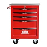 HaoChrymec 5 Schubladen Multifunktionaler Werkzeugwagen mit Rädern, Metallrollwerkzeugwagen für Garage, Werkstatt und Lager, mit Edelstahldach, Rot & Schwarz, 52.4 x 33.0 x 65.6 cm