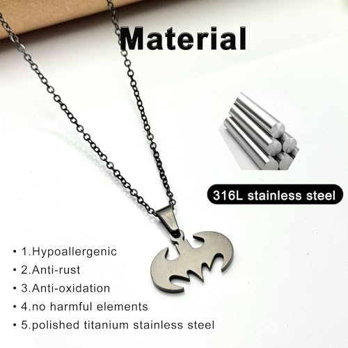 Women's Men' Lightweight Surgical Stainless Steel Bat Pendant Necklace Bat Charm Insect Necklace4