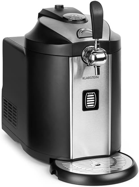KLARSTEIN Beerkules Dispensador de Cerveza, barriles de 5 l, CO2, Incl. 3 Cartuchos, refrigeración de 2-12 °C, enfriamiento en sólo 4 h, 120 W, Carcasa: plástico y Acero Inoxidable, Negro