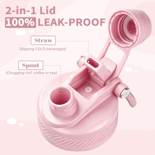 Image of 32 oz Insulated Water Bottle with Leak-proof 2-in-1 Straw and Spout Lid,Stainless Steel Sports Water Bottle with Handle,Double Wall Vacuum Metal Water Flask for Travel Camping School(Bow,1)