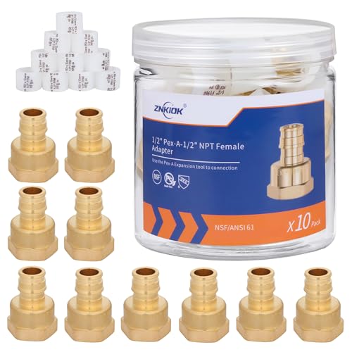 (Znkiok 10Pack)1/2 Inch Pex A Expansion Fittings 1/2 Pex-A-1/2NPT Female Adapter Long Service Life Lead-Free Brass NSF UPC ASTM F1960.