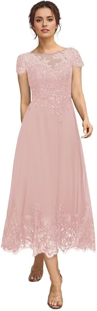 Applique Mother of The Bride Dresses for Wedding 2026 Cap Sleeve Tea Length Formal Evening Party Gown