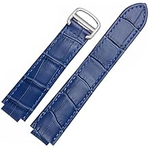 for Cartier Wristbands Quality Color Genuine Leather Watchbands Deployment Buckle Replacement Leather Strap Female Bracelet Color Blue, Size 14x8mmGold Clasp