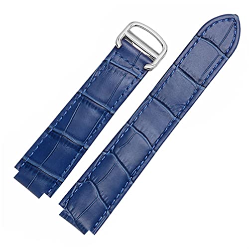 Correa de cuero para Cartier pulseras elegante repuesto azul con cierre plateado 16x9mm