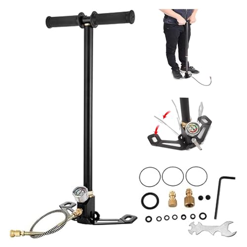 3 Stage Stirrup Charger PCP Hand Pump Gas Filter Gauge Air Gun Rifle Airrifle 4500psi Air Gun Rifle Seal Folding Filling Stirrup Charger Tire Inflator Pump for Camping Automobiles and Motorcycles