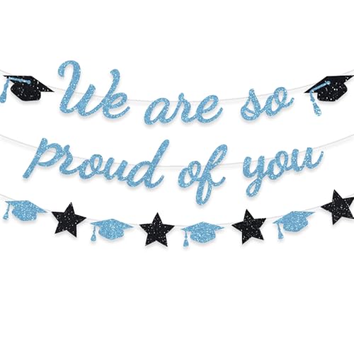 Image of We Are So Proud Of You Banner Graduation Party Decorations Glitter Congratulations Class Grad Ideas Light Blue
