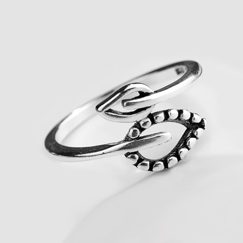 925 Sterling Silver Hollowed Out Leaf Ring, Unique Women's Fresh and Trendy Personality, Forest Style Silver Plated Retro Style Leaf Tail Ring Jewelry-Making-Patterns