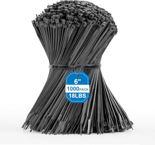 Zip Ties 6 Inch -1000 Pcs Black Small Zip Ties for Cable Management - Easy