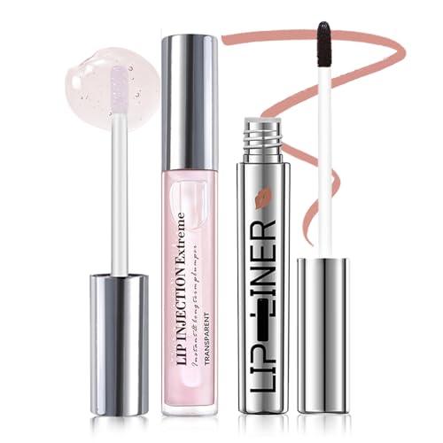 Peel Off Lip Liner Stain, Hydrating Plump Oil & Tattoo Magic Color Reveal Lip Stain Lip Tint, Shiny, Non-Sticky, Long Lasting Lipgloss, Lip Makeup Set for Women and Girls(#1 Rose Pink and Plump Oil)