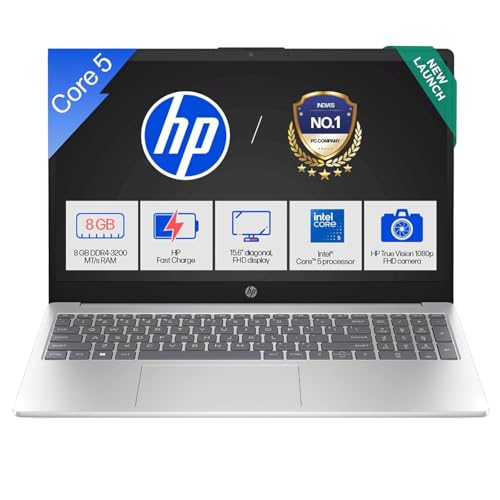 Image of HP 15, Intel Core 5-Laptop (8GB DDR4,1TB SSD) Anti-Glare, Micro-Edge,15.6'' /39.6cm, FHD, Win11, M365 Basic(1yr),Office Home24, Silver,1.59kg, FHD Camera,15-fd0549TU