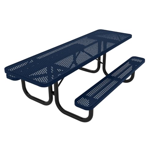 COATEDOUTDOORFURNITURE T8H2-P-TXTDBL Heavy Duty Rectangular Portable Picnic Table Handicap Accessible on Both Ends, 8 Ft, Textured Dark Blue, Made in America