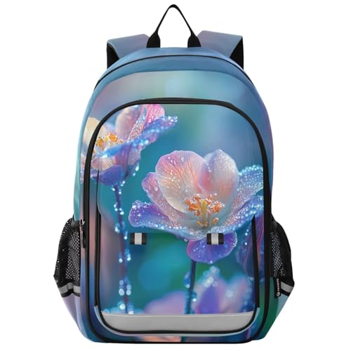senya Morning Dew on Flowers Backpack Water-Resistant Bag Lightweight Bookbags with Reflective Strip