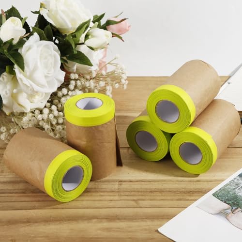 Image of PEUTIER 10 Rolls Pre-Taped Masking Paper, 590x5.9 Inch Paint Masking Tape Adhesive Automotive Painting Covering for Home Furniture Car Body Protection Wall Covering Skirt
