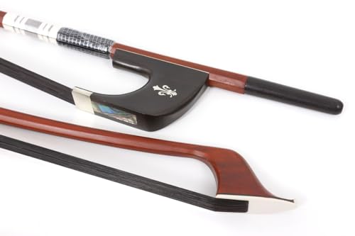 WUQIMUSC Upright Double Bass German Bow 3/4 size Powerful Sound Black Natural Mongolia Horse Hair Brazilwood stick Well balance Ebony frog Nice shell inlay(black hair)