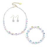 Coiris Aurora Borealis Crystals Jewelry Set for Women Crystal Necklace Drop Dangle Earrings Stretch Bracelet for Women Trendy Crystal Gifts(ST0021-Main)