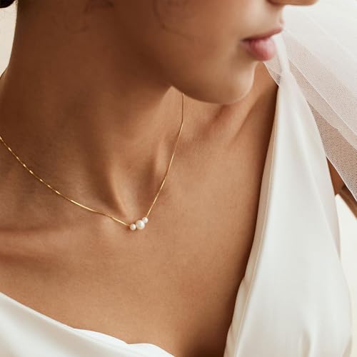 Gold Pearl Necklaces for Women Trendy, 14K Real Gold Plated Dainty Necklace Simple Layered Pearl Necklaces for Women Trendy Birthday Wedding Bridesmaid Jewelry3