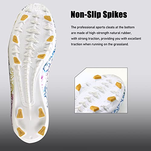 Juzecx Women Soccer Cleats Men High-Top Soccer Shoes Fg/Ag Non-Slip Football Boots Firm Ground Athletic Lightweight Breathable Professional Cleats White 9 Women/8 Men #TOP3