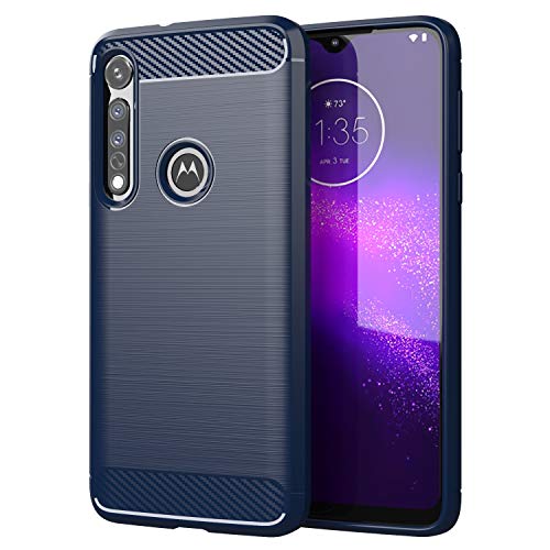 DQG Funda para Motorola One Macro, Carbono Carcasa TPU Fibra de Suave Caso Carbon Fiber Case para Motorola One Macro (6.20') - Azul