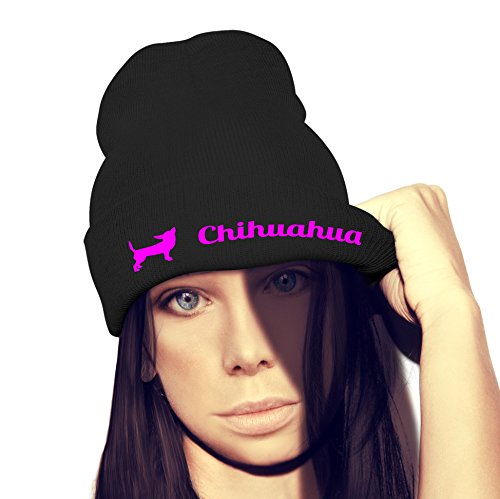 siviwonder Beanie strickmütze mit Hunderasse Stickerei - Chihuahua Chiwawa Chi mexikanische Hunderasse klein LANGHAAR - Stickerei Hund Winter Mütze warm für gassi Spaziergang Grey Melange-neonpink