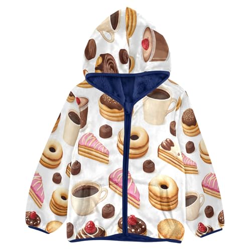 Sweet Desserts and Drinks Toddler Fleece Jacket Girl Boys Hooded Fleece Jacket Coat Warm Outwear Zip-up 3-10T