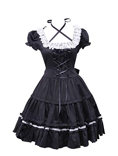 Antaina Vestido de Coser Lolita de Encaje Negra con Volantes de Encaje Corte bajo Gótico,XS Cover