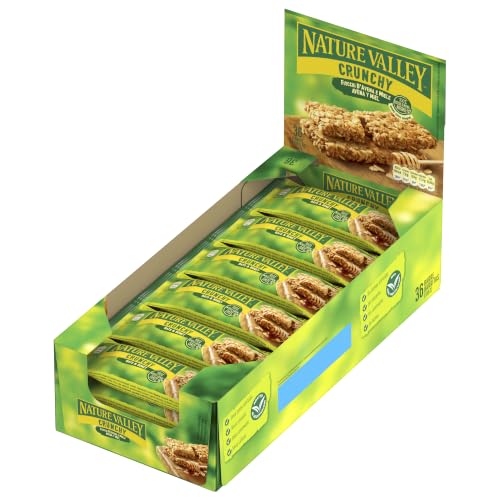 Nature Valley Crunchy, Barritas de Avena 100% Integral y Miel, Sin colorantes, Ingredientes naturales, Apto para Vegetarianos, 18x42g (2 barritas por paquete)