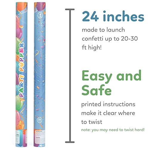 2 Pack X-Large Biodegradable Confetti Cannon Confetti Poppers | Multicolor | Tur Party Supplies | Launches Up To 35Ft | Jumbo (24 In) | Party Poppers For Graduation, Birthdays, Weddings, And Memorial Day #TOP4