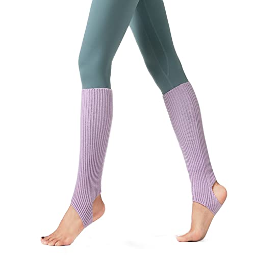 AWOCAN Women Winter Extra Soft Over Knee High Footless Knitted Stirrup Leg Warmers for Yoga Ballet Dance (light purple)