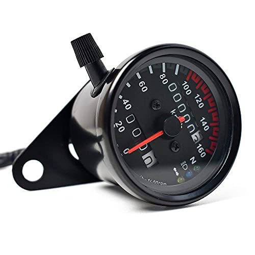 Dkmotork 0021 Km/H Diameter 2.56 Inches Mechanical Motorcycle Speedometer Dual Odometer Gauge With Led Backlight Neutral Headlight Turn Signal Indicator Stainless 12V Black #TOP6