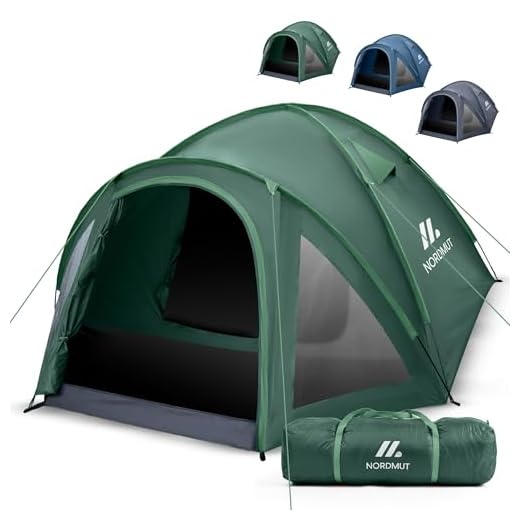 NORDMUT® Campingzelt für 2-4 Personen wasserdicht & leicht – Kuppelzelt mit mit verschließbarem Vorraum – 2-4 Mann Zelt mit hervorragender Luftzirkulation & kleinem Packmaß (Grün)