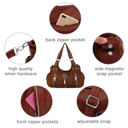 Scarleton Purses for Women Large Hobo Bags Washed Vegan Leather Shoulder Bag Satchel Tote Top Handle Handbags, H129204A, Brown - Thumbnail 5