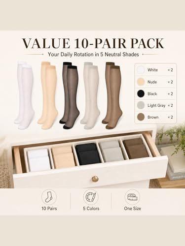 Image of Geyoga Knee High Stockings for Women Sheer Nylon Socks