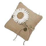 La almohada de anillo de flor y lino diseñado puede hacer que la atmósfera romántica de su boda vaya más lejos. titular del anillo de boda