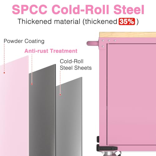 Image of WORKPRO 62 inch x 20 inch Rolling Tool Chest, 7-Drawer & 2-Door, Pink